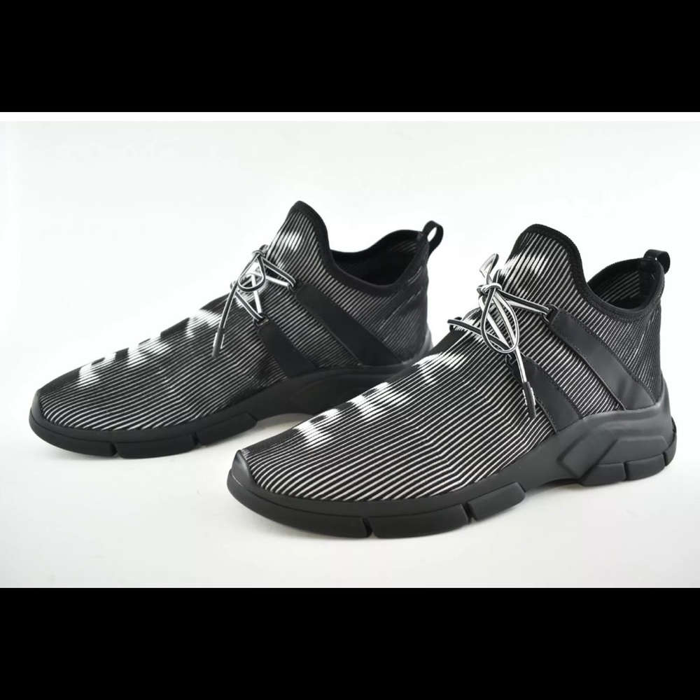 NEW Prada Men's Logo Knit Row Sneakers Black White - Picture 8 of 9